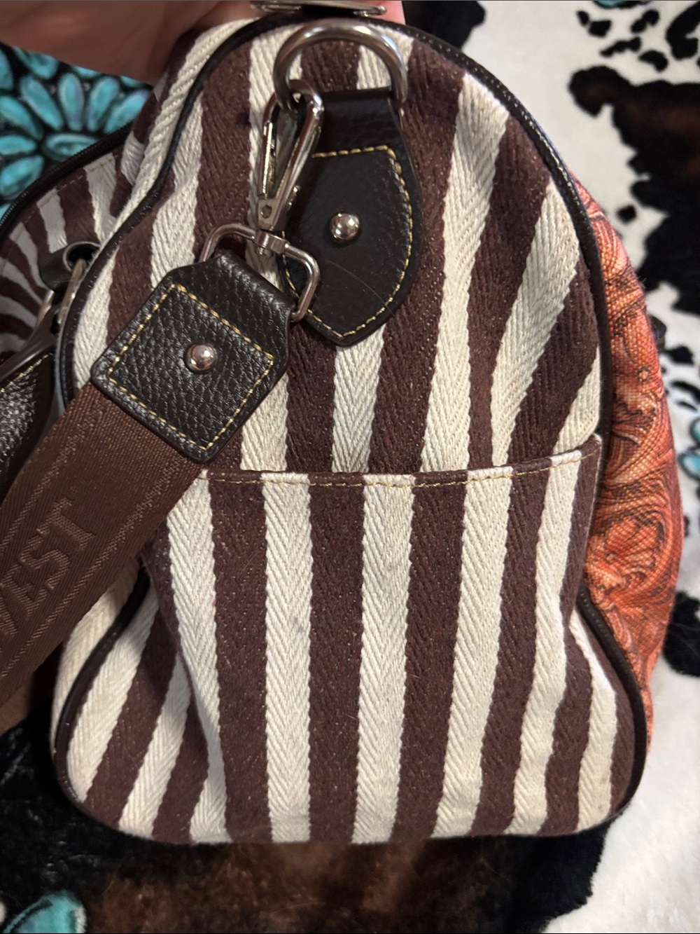 Montana West Orange Patterned Tote with Dark Brown Handles - Picture 5 of 6